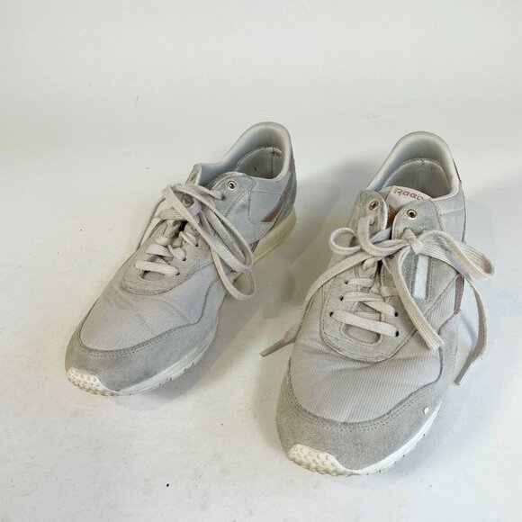 Reebok Womens Classic Nylon Slim Metallic Retro Sneaker Gray Pink 10 Low AQ9832 - Picture 2 of 10